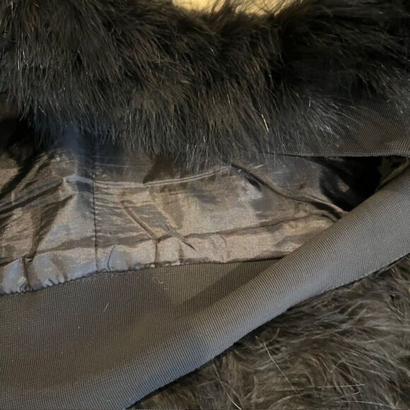 Mixed Material Mini Dress Ghloe Faux Leather, Wool, and Feathers Zip Back Size 4 - Picture 9 of 15